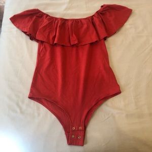 J. Crew red off the shoulder bodysuit in size S